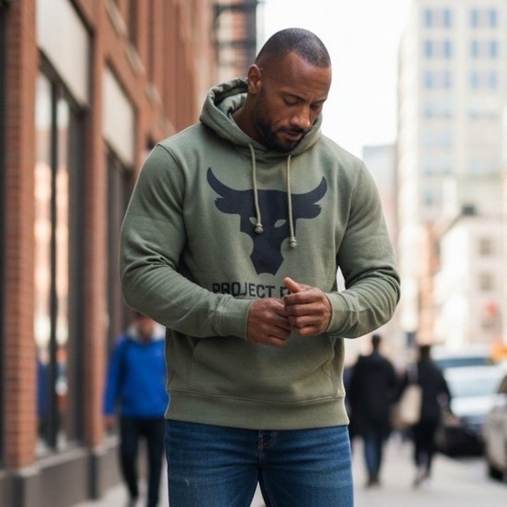 Under Armour Men's Small Olive Green Project Rock Terry Hoodie Short Sleeve Gym